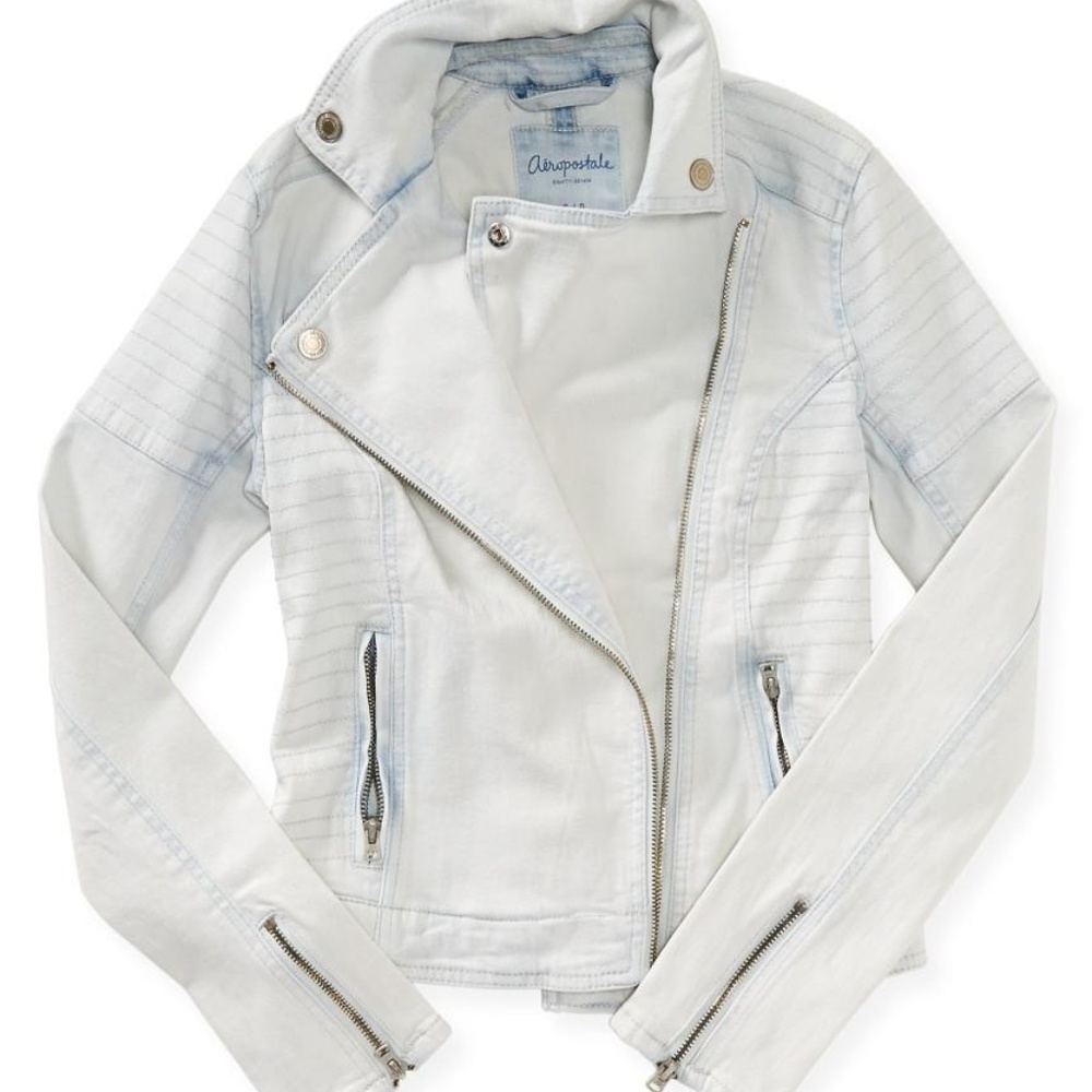 Aeropostale Light-Wash Denim Moto Jacket Brand New - Picture 2 of 6